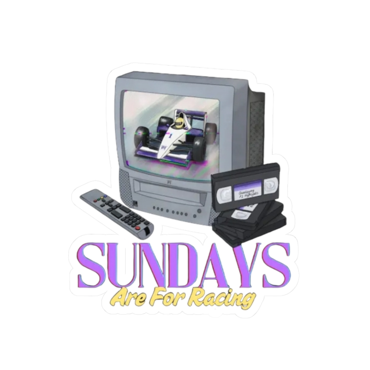 Sundays Are For Racing sticker | Kiss-cut racing retro computer design | Matt & Tommy P1 — official Matt & Tommy Stickers